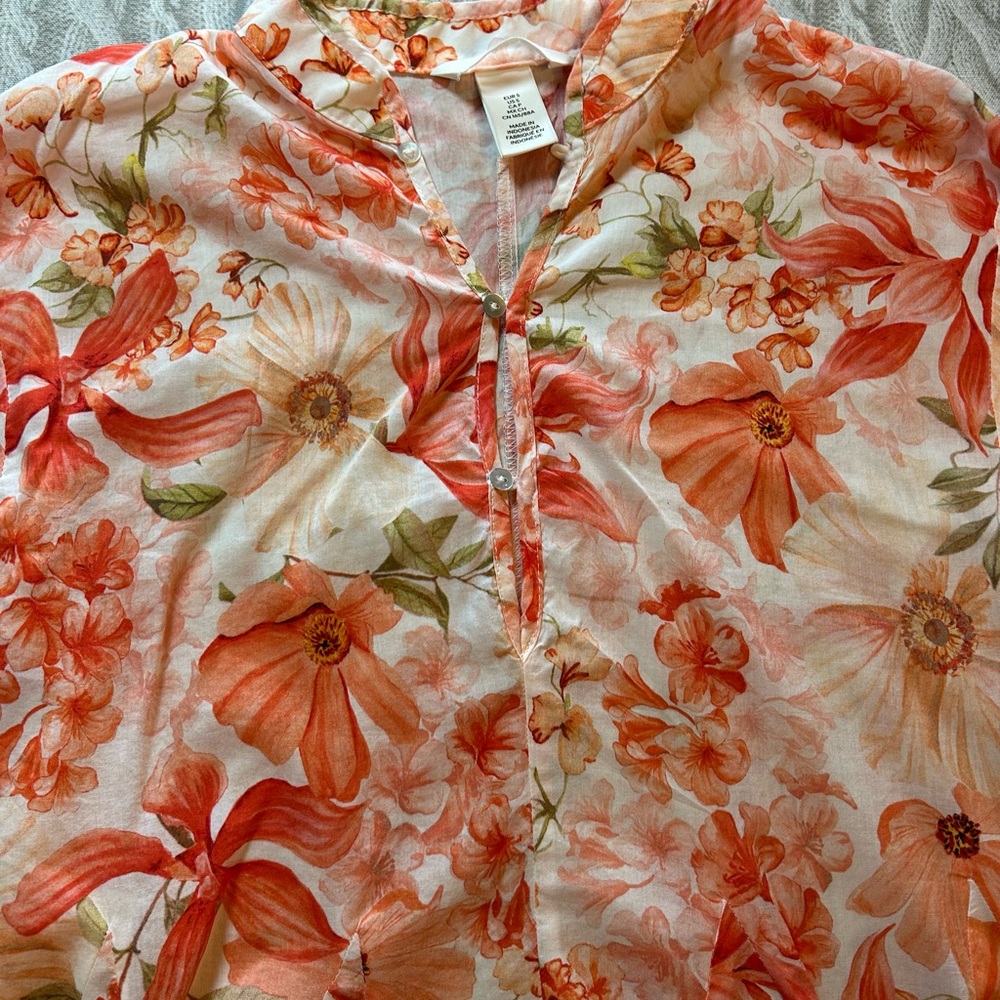H&M Floral Blouse - Orange and Cream